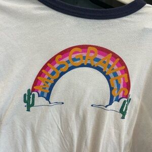 Alternative Apparel Musgraves Tee - White with Rainbow, L, has some piling
